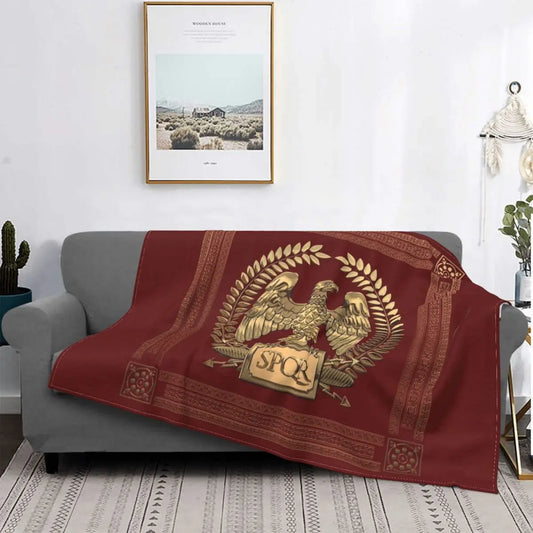 Roman Empire Golden Imperial Eagle Pattern Red Blanket